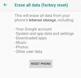 A continuación, toca RESTABLECER TELÉFONO