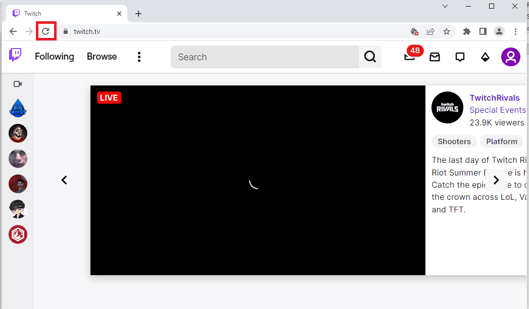 Actualizar página web.  9 formas de arreglar el error de Twitch #4000