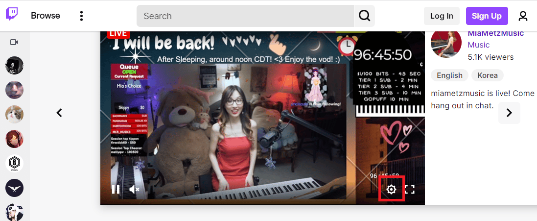 Haga clic en el icono de Configuración.  9 formas de arreglar el error de Twitch #4000