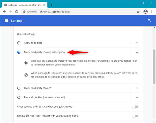Google Chrome bloquea las cookies de terceros en incógnito