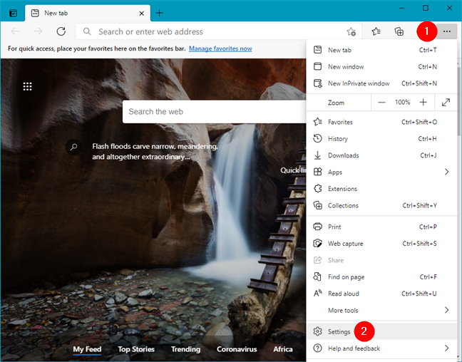 Abrir configuración en Microsoft Edge