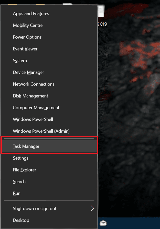 Abra el Administrador de tareas.  Presione la tecla Windows y la tecla X juntas, y seleccione Administrador de tareas en el menú.
