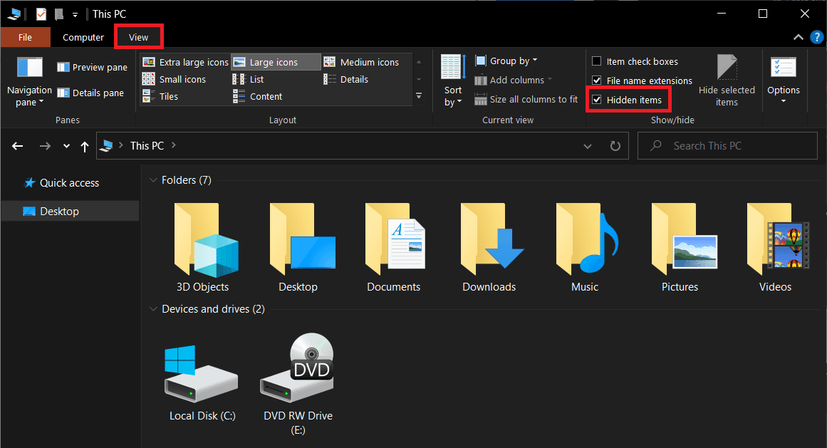 Vaya a la pestaña Ver de la cinta y marque Elementos ocultos