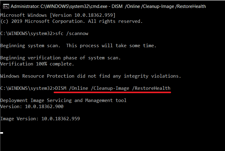 Para reparar la imagen de Windows 10, escriba el comando en Símbolo del sistema |  Arreglar Windows 10 funcionando lento después de la actualización