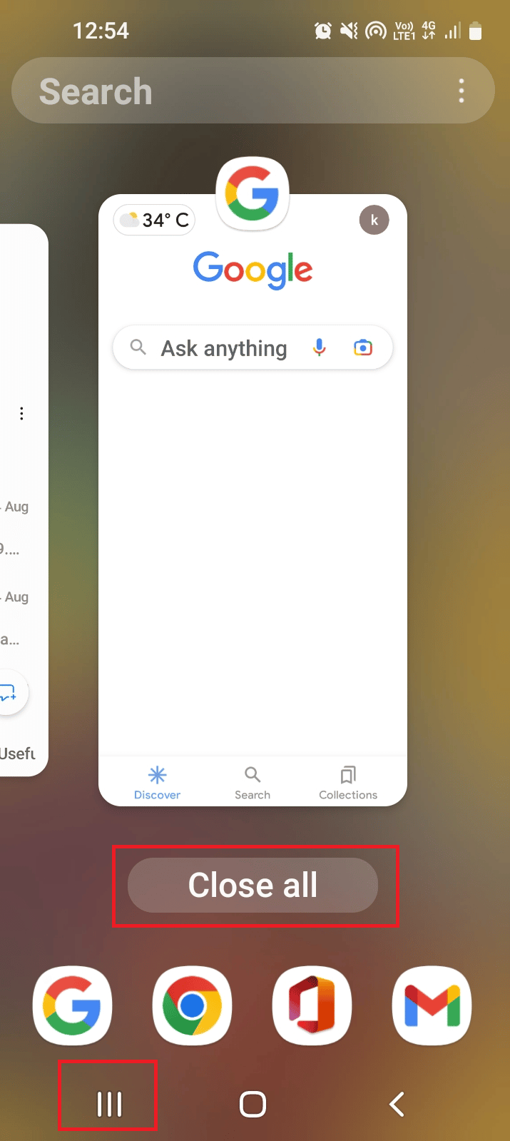 Toque el ícono de aplicaciones recientes.  Solucionar el error 4 310 de Sling TV