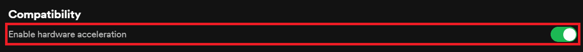 Opción de compatibilidad en la configuración de Spotify