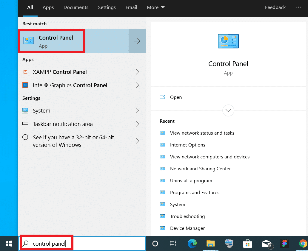 presione la tecla de Windows y escriba panel de control y presione enter |