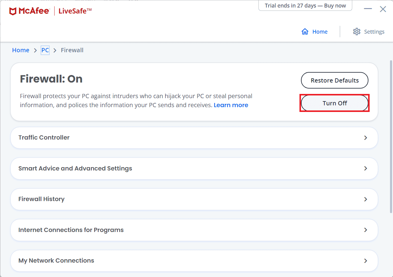 Configuración del cortafuegos en McAfee.  Arreglar Spotify que no se abre en Windows 10