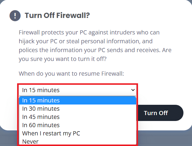 Tiempo de espera para deshabilitar el firewall.  Arreglar Spotify que no se abre en Windows 10