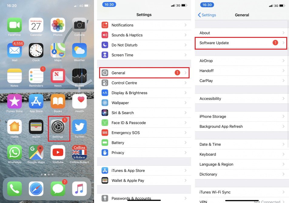 Toque general y luego navegue hasta la actualización de software