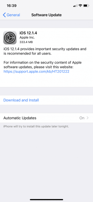 Toque descargar e instalar Actualización de software