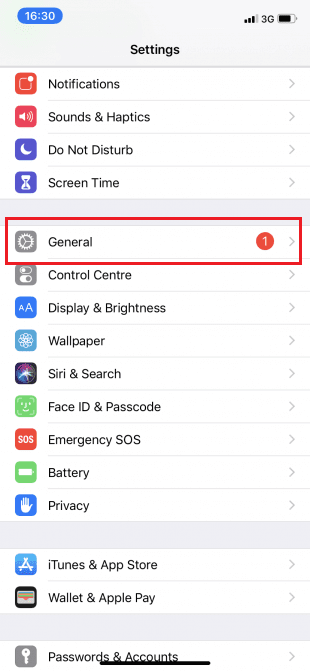 Abra Configuración y luego toque General