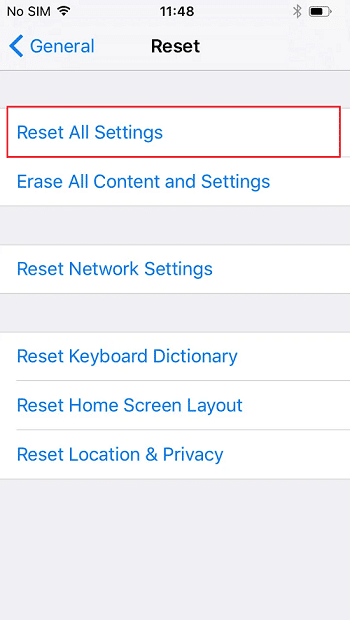 En Restablecer, toque Restablecer todas las configuraciones