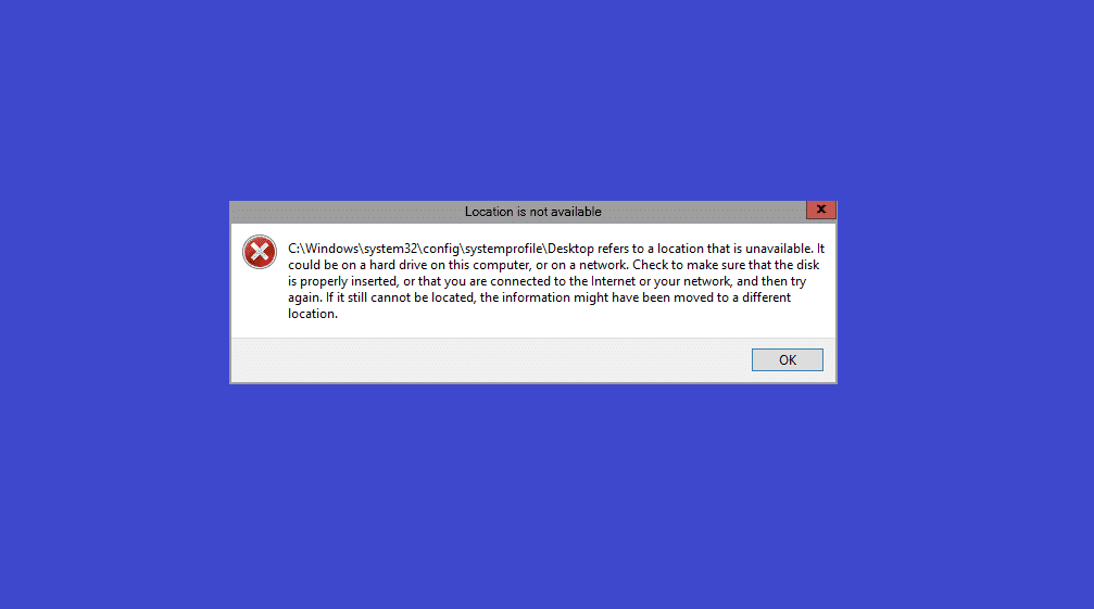 C:windowssystem32configsystemprofileDesktop no está disponible: corregido