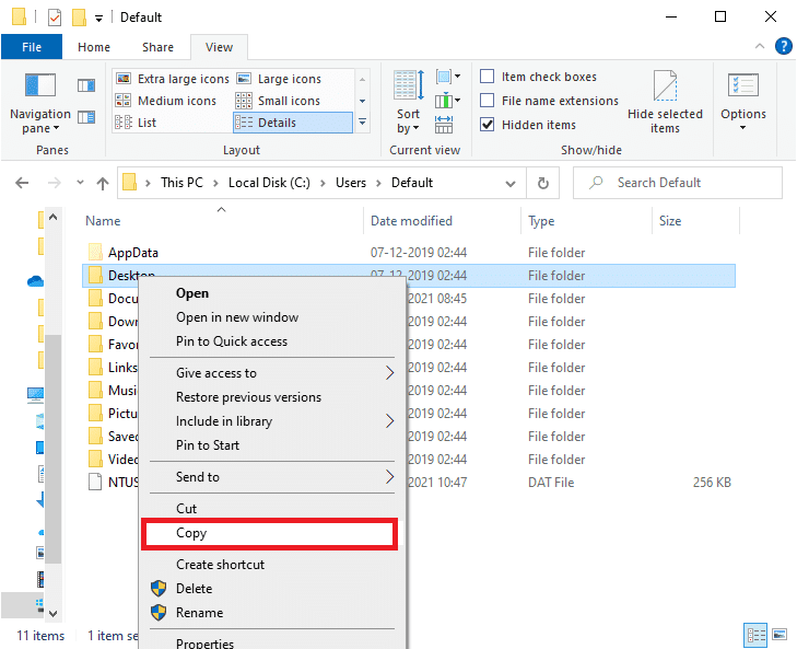 Ahora, seleccione y haga clic derecho en la carpeta Escritorio y haga clic en Copiar.  C: windows system32 config systemprofile Desktop no está disponible servidor