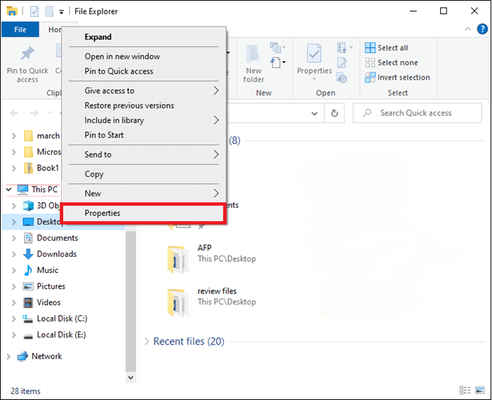 haga doble clic en Esta PC para expandirlo y haga clic con el botón derecho en la carpeta Escritorio