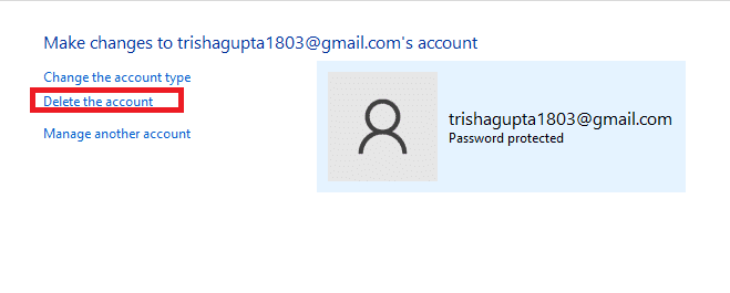 Seleccione la cuenta de usuario anterior y haga clic en Eliminar la cuenta.  C: windows system32 config systemprofile Desktop no está disponible servidor