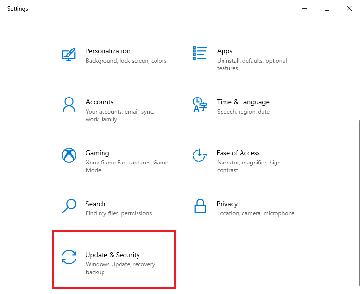 Ahora, seleccione Actualización y seguridad.  Corrección: DISM Error 87 en Windows 10