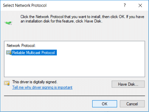 Seleccione Protocolo de multidifusión confiable y haga clic en Aceptar | Arreglar la conectividad IPv6 sin acceso a Internet en Windows 10