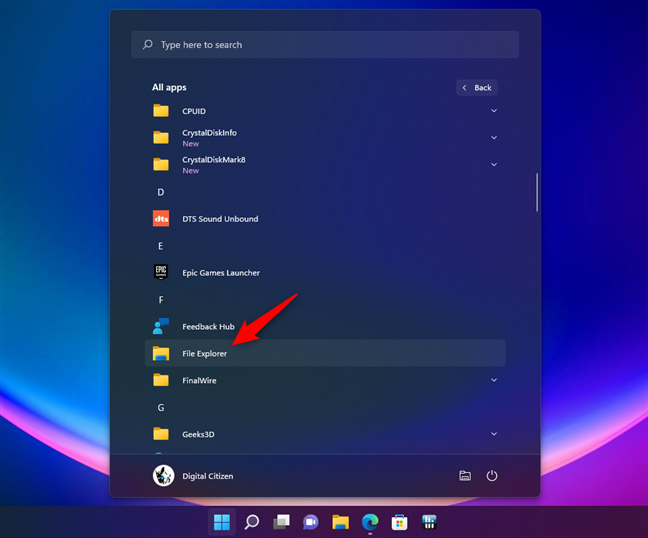 Cómo abrir el Explorador de archivos usando su acceso directo del menú Inicio en Windows 11