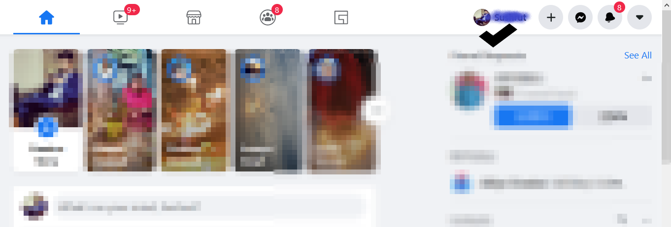 Haga clic en su nombre en la página de inicio para abrir su perfil de Facebook