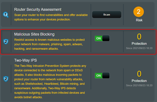 Active el interruptor para el bloqueo de sitios maliciosos