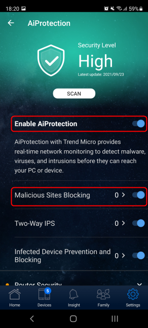 Active Habilitar AiProtection y bloqueo de sitios maliciosos