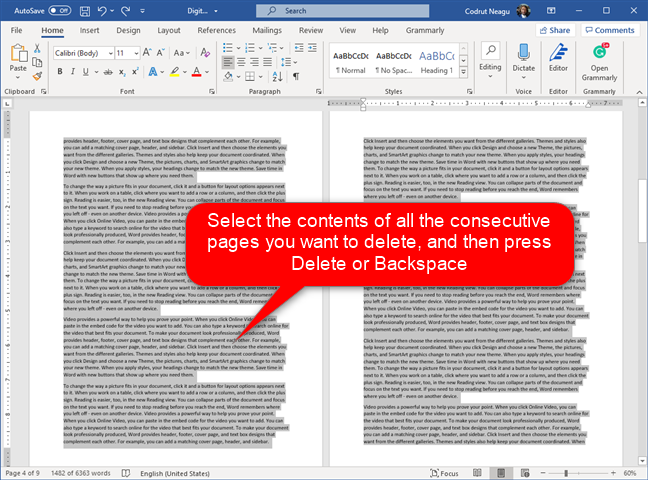 Seleccionar varias páginas y eliminarlas de Word