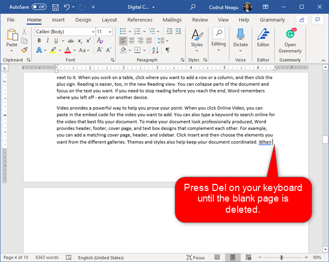 Eliminar una página en blanco en Word