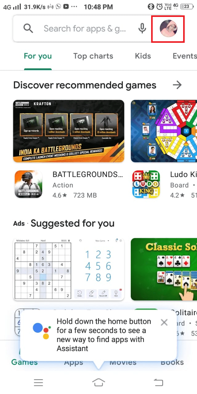 A continuación, toque el icono de su perfil de Google en la esquina superior derecha.