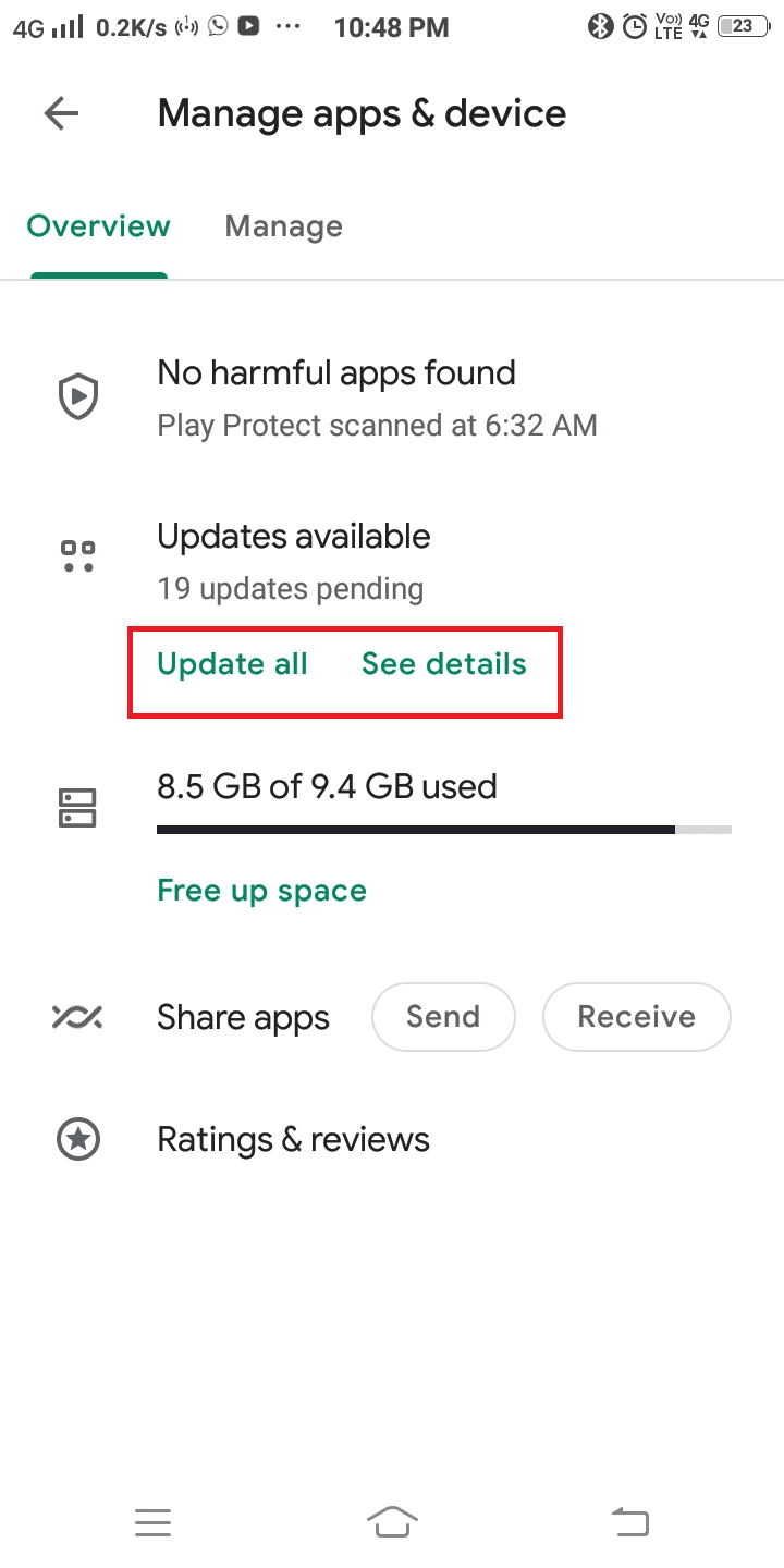 Si desea actualizar aplicaciones específicas, toque Ver detalles junto a Actualizar todo |  ¿Cómo solucionarlo Desafortunadamente, el servicio IMS se ha detenido en Android?