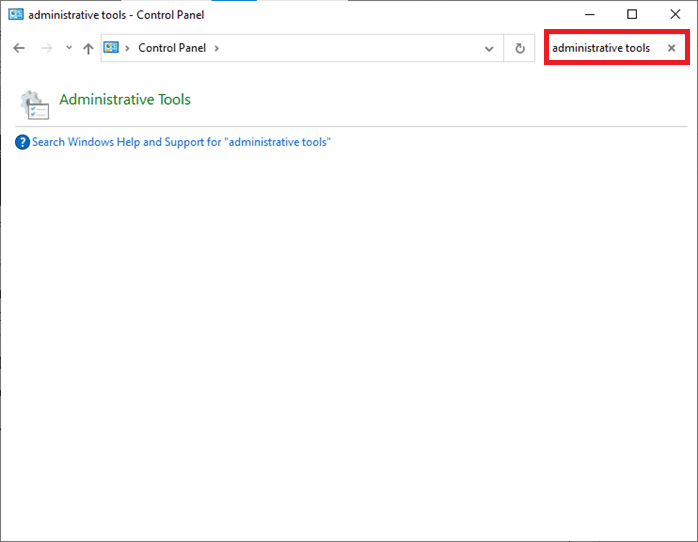 Ahora escriba Herramientas administrativas en el Panel de control de búsqueda | Borrar caché ARP en Windows 10
