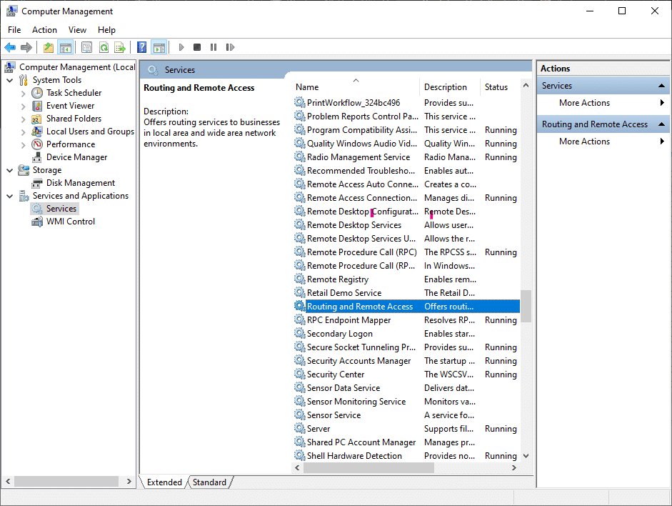 Ahora haga doble clic en Servicios y vaya a Enrutamiento y servicios remotos | Borrar caché ARP en Windows 10