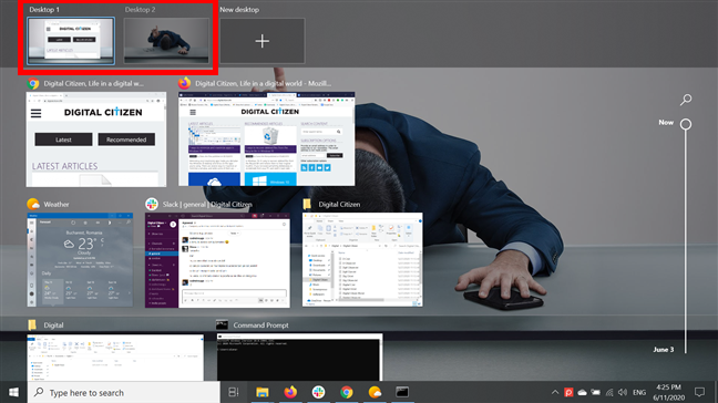 Sus escritorios virtuales se muestran en la Vista de tareas