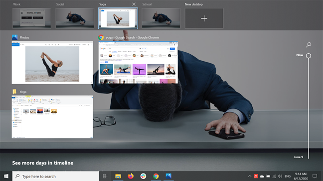 Al pasar el cursor sobre un escritorio, se muestran sus aplicaciones abiertas