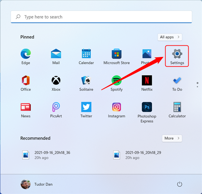 Acceda a la aplicación Configuración en el menú Inicio