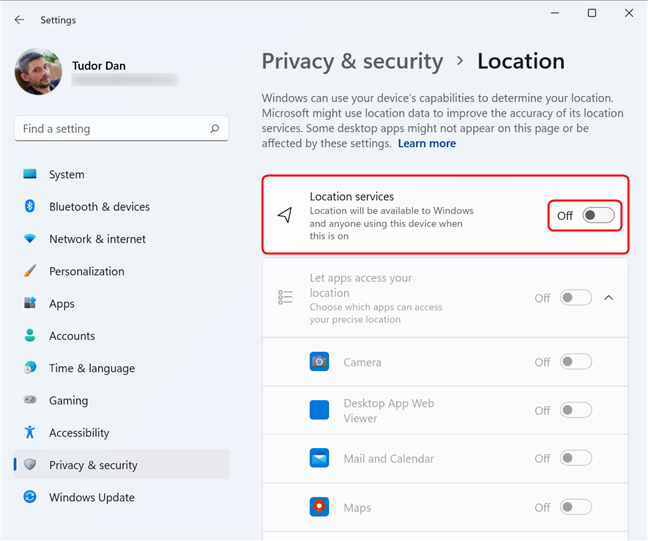 Activar y desactivar los servicios de ubicación en Windows 11