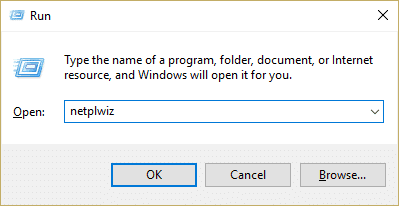 comando netplwiz en ejecución | Cómo restablecer su contraseña en Windows 10