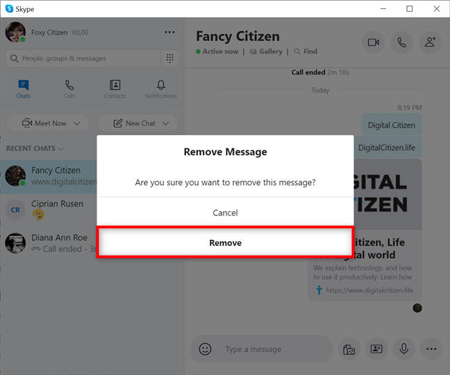 Confirmar la eliminación de mensajes en Skype para Windows y macOS