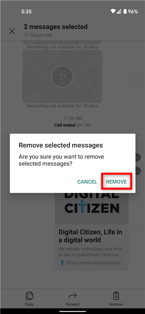 Confirmar eliminación de mensajes en Android e iOS