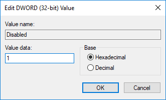 Para deshabilitar el informe de errores de Windows, cambie el valor DWORD deshabilitado a 1
