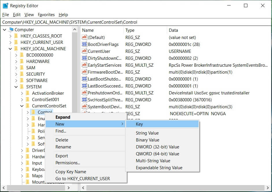 Navegue HKEY_LOCAL_MACHINESYSTEMCurrentControlSetControlStorageDevicePolicies