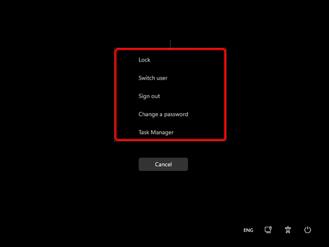 Las opciones disponibles en una pantalla de Windows 11 Ctrl Alt Delete