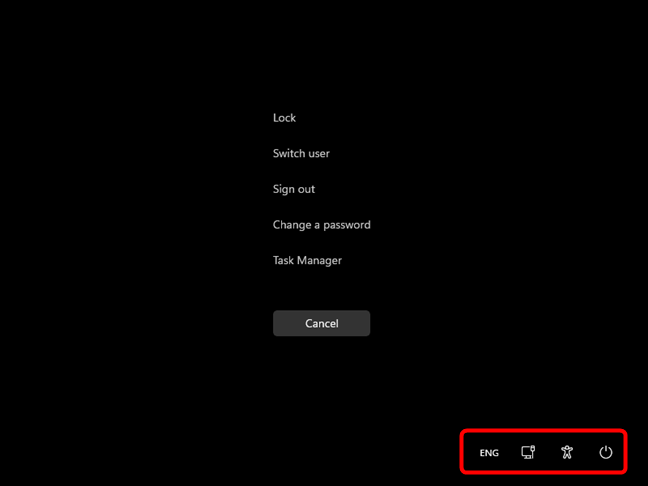 Botones adicionales en la pantalla Ctrl Alt Delete de Windows 11