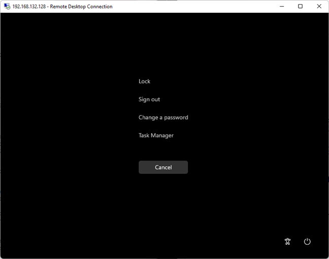 La pantalla Ctrl Alt Delete en una PC remota
