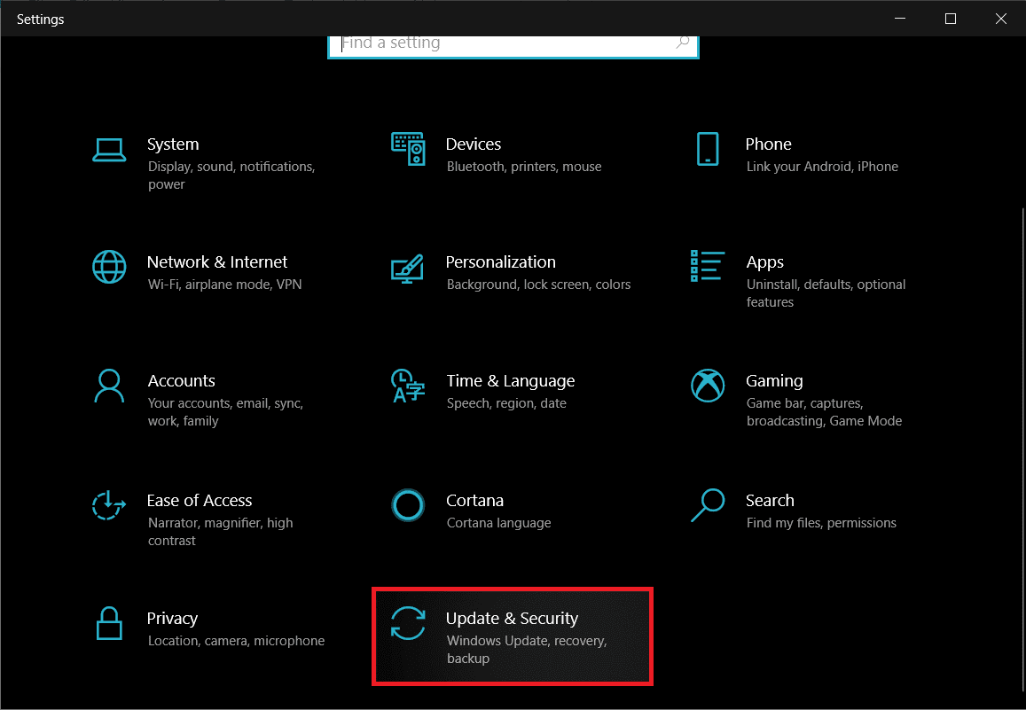 Abra Configuración de actualización y seguridad |  Arreglar las teclas de función que no funcionan en Windows 10