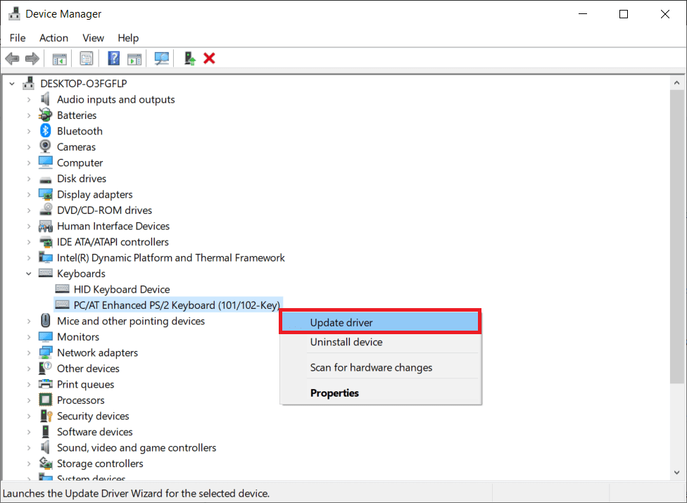 Haga clic con el botón derecho en la entrada de su teclado y seleccione Actualizar controlador |  Arreglar las teclas de función que no funcionan en Windows 10