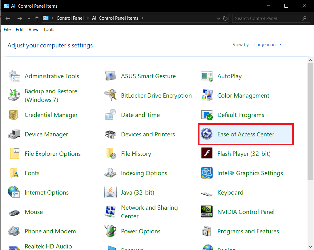 Haga clic en Centro de facilidad de acceso en el panel de control |  Arreglar las teclas de función que no funcionan en Windows 10