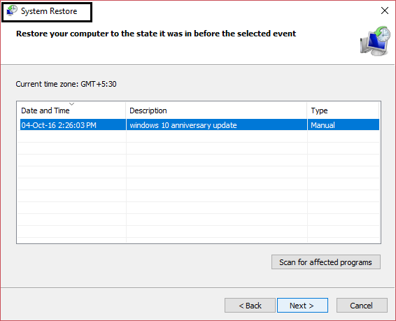 restauración del sistema | Arreglar PNP Detectado Error Fatal Windows 10