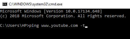 Para verificar si YouTube está activo o no, escriba el comando en el símbolo del sistema